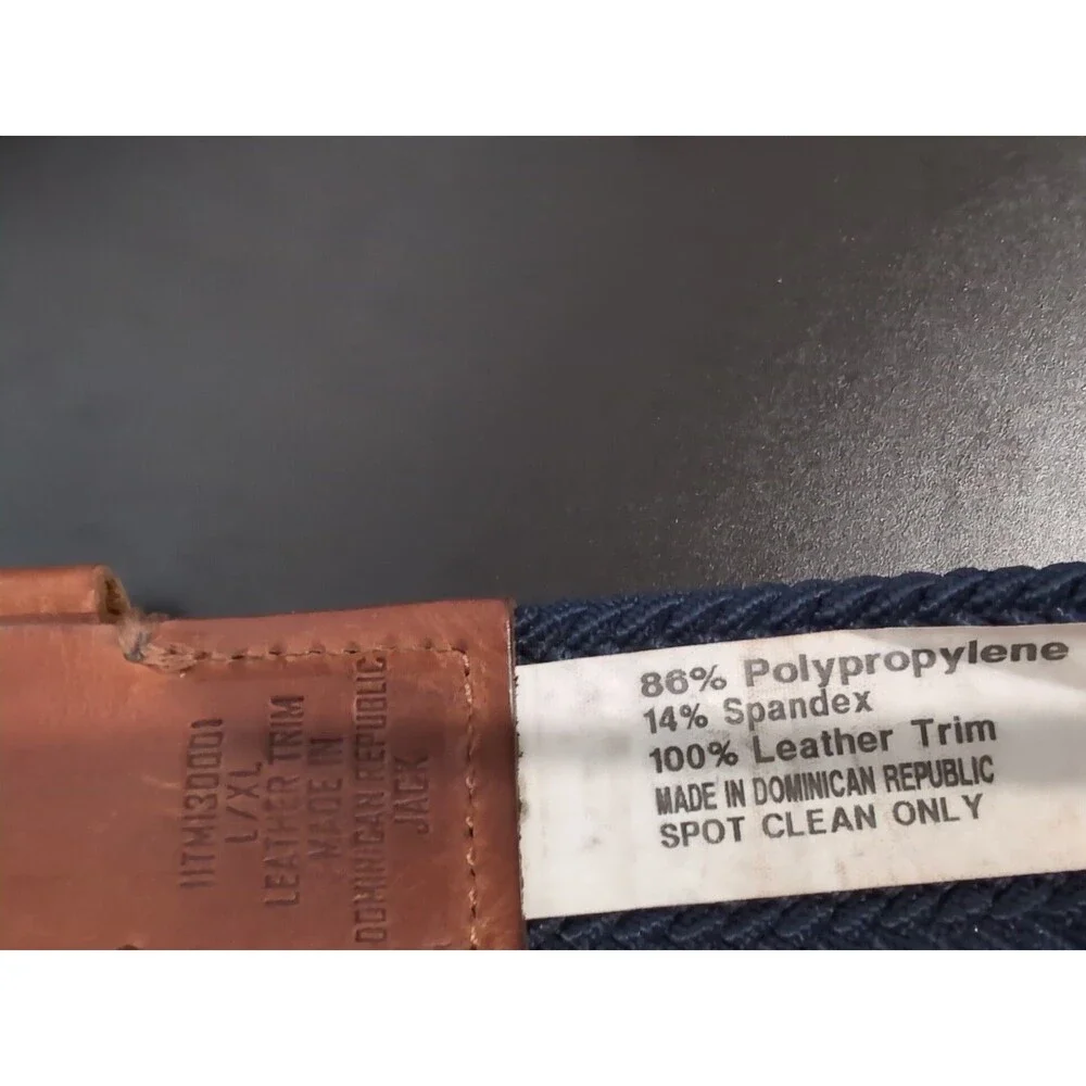 TOMMY BAHAMA MEN'S STRETCH CASUAL BELT L/XL (38-42) NAVY BLUE/LEATHER  EUC